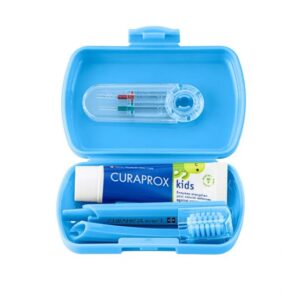 Travel Set Kids cu Periuță, Pastă și Periuțe Interdentare, Albastru, Curaprox