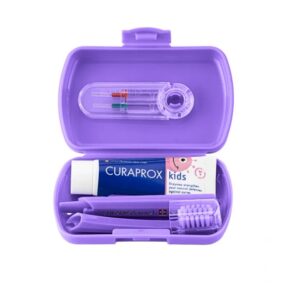 Travel Set Kids cu Periuță, Pastă și Periuțe Interdentare, Mov, Curaprox
