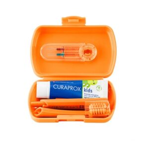 Travel Set Kids cu Periuță, Pastă și Periuțe Interdentare, Portocaliu, Curaprox