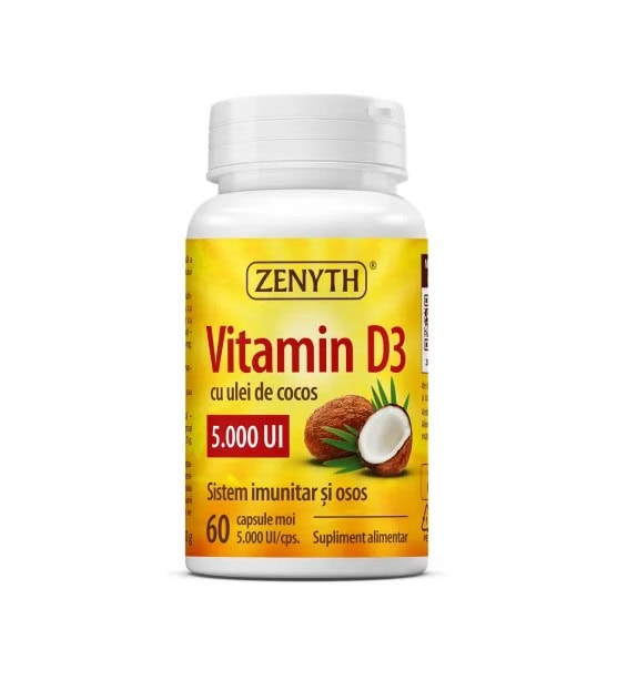 Vitamina D3 cu Ulei de Cocos, 5000UI, 60 Capsule, Zenyth