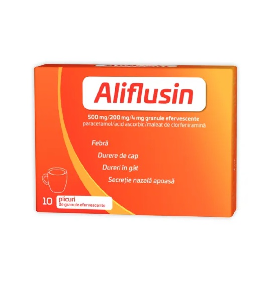 Aliflusin, 500 mg/200 mg/4 mg, 10 Plicuri de Granule Efervescente, Natur Produkt Pharma