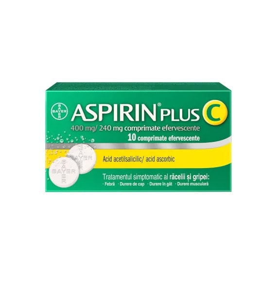Aspirin Plus C, 400 mg/240 mg, 10 Comprimate Efervescente, Bayer
