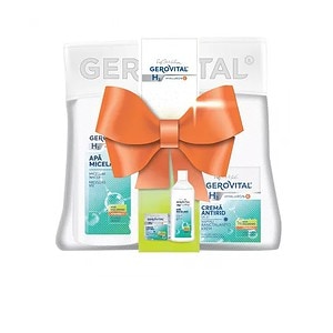 Pachet Crema Antirid de Zi H3 Hyaluron C, 50 ml + Apa Micelara H3 Hyaluron C, 400 ml, + Borseta, Gerovital
