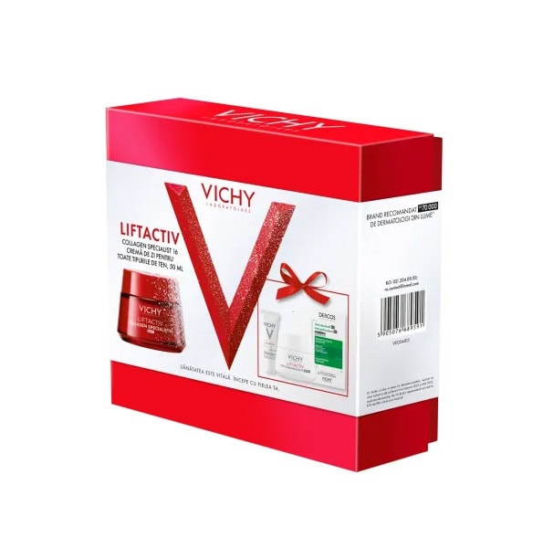 Pachet Crema de Zi Liftactiv Collagen Specialist 16, 50 ml + Crema de Noapte Liftactiv Collagen Specialist 16, 15 ml + Fluid cu SPF 50+ Capital Soleil, 3 ml + Sampon Anti-Matreata Dercos, 6 ml, Vichy
