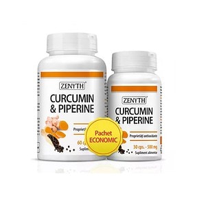 Pachet Curcumin si Piperine, 60 + 30 Capsule, Zenyth