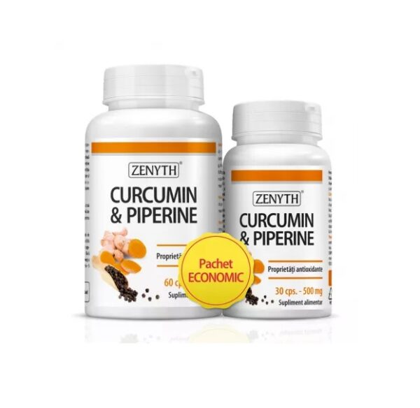 Pachet Curcumin si Piperine, 60 + 30 Capsule, Zenyth