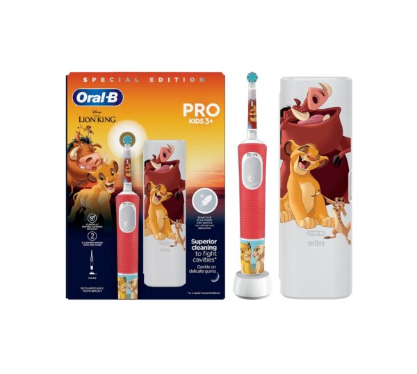 Periuta de Dinti Electrica Copii, Pro Kids Lion King, 7600 Miscari/Min, 2 Programe, 1 Capat Rosu, Oral-B