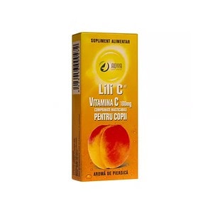 Vitamina C 100 mg cu Aroma de Piersica pentru Copii Lili C, 100 mg, 30 Comprimate, Adya Green Pharma
