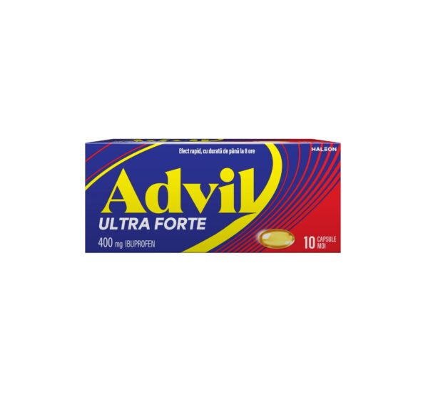 Cutie cu capsule Advil Ultra Forte 400 mg pentru durere.