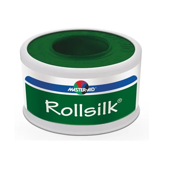 bandaj-autoadeziv-rollsilk-5m-x-2-5-cm-1-bucata-master-aid-O42344-farmacia-morpheus Folie medicală pentru bandajare și protecție, Rollsik de la Farmacia Morpheus.