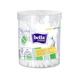 Bumbac pentru cosmetică Bella Cotton, ambalaj cu 100 de bucăți, în recipiente de plastic.