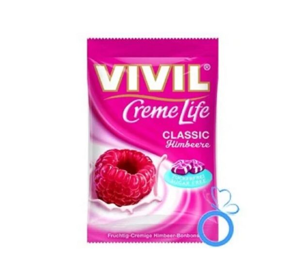 VIVIL Creme Life zmeură - bomboane cu gust de zmeură, fără zahăr sau gel.