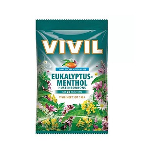 Vivil bomboane mentol eucalyptus fără zahăr, pentru respiratie proaspătă și răcoritoare.