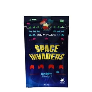 Gummies Space Invaders, gustări sănătoase pentru copii, fără zahăr, cu design tematic spațial.