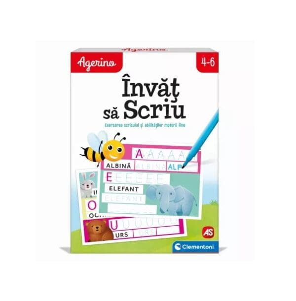 Învăț să Scriu set de exerciții pentru copii 4-6 ani, dezvoltă abilități de scriere și recunoaștere a literelor.