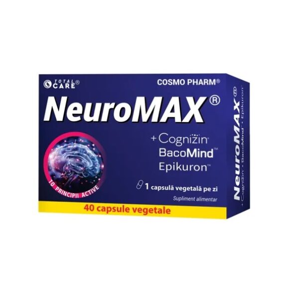 neuromax-40-capsule-vegetale-cosmopharm-O42387-farmacia-morpheus NeuroMAX supliment alimentar pentru memorie și concentrare, capsule vegetale.