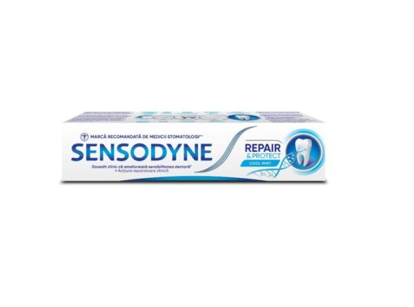 Sensodyne Repair & Protect, pastă de dinți cu efect de calmare și durabil pentru sensibilitate dentară.