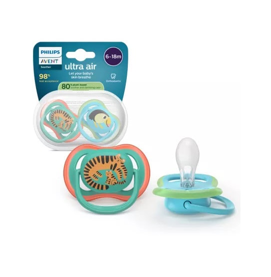 set-2-suzete-ultra-air-6-18-luni-papagal-tigru-scf087-11-philips-avent-O42407-farmacia-morpheus Anti-colici pentru bebeluși, suzete PM, 6-18 luni, Phil Avent, păcii liniștite și sănătate.