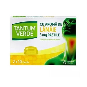Calmante pentru dureri de gât, pastile cu aromă de lămâie, TANTUM VERDE 3 mg, farmacii Morpheus.