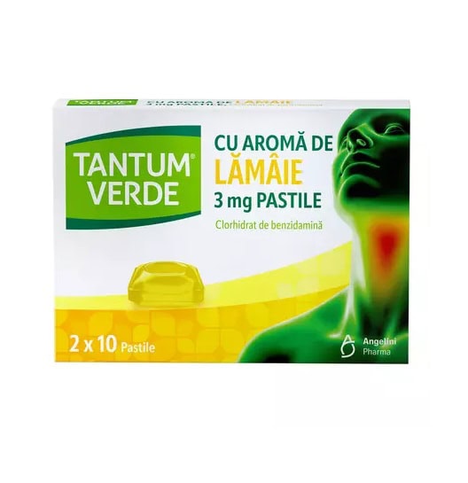 Calmante pentru dureri de gât, pastile cu aromă de lămâie, TANTUM VERDE 3 mg, farmacii Morpheus.