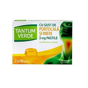Calmante pentru tuse si dureri de gât cu gust de portocală, pastile TANTUM VERDE.