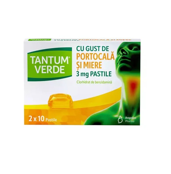 Calmante pentru tuse si dureri de gât cu gust de portocală, pastile TANTUM VERDE.