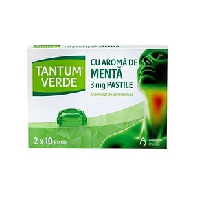 Pastile TANTUM VERDE cu aromă de mentă pentru dureri gât, 20 pastile, farmacii Morpheus.