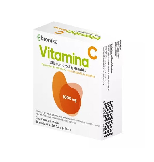 Vitamina C, supliment alimentar cu doza mare de 1000mg, pentru imunitate și sănătate generală.