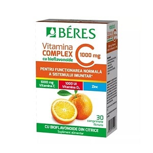 Vitamina C, D, Zinc, complex pentru sistemul imunitar, supliment alimentar, Beres, 30 comprimate.