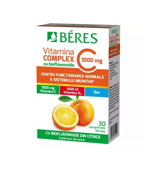 Vitamina C, D, Zinc, complex pentru sistemul imunitar, supliment alimentar, Beres, 30 comprimate.
