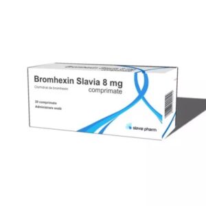 Imagine de medicament Bromhexin Slavia 8 mg pentru tuse și sănătate respiratorie.