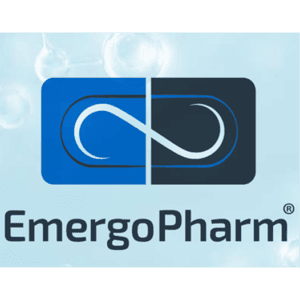 Imagine medicală cu simbol infinit, logo farmaceutic modern.