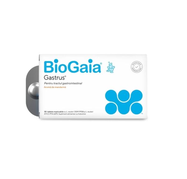 Gastroc BioGaia. Tablete pentru digestie, aromă de mandarină, susține sănătatea gastrointestinală, probiotic natural.