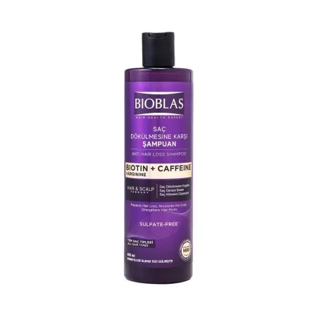 Șampon pentru căderea părului. Șampon BIOBLAS pentru căderea părului, cu Biotină și Caffeină, pentru scalp sensibil și păr fragil, Sulfați-free.