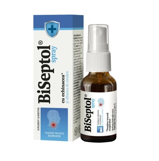 Dezinfectant Spray Biseptol. Spray Biseptol pentru afecțiuni respiratorii, cu echinacea și extract de medințină, pentru susținerea sănătății respiratorii.