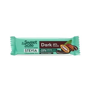 Ciocolată dark cu 60% cacao, fără zahăr, ideală pentru diete, cu conținut ridicat de fibre.