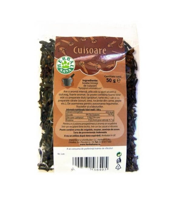 Cuișoare bio pentru aromă intensă și beneficii pentru sănătate, conținut natural, proveniență Indonezia.