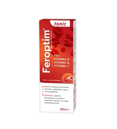 Feroptím - Tonic. Descrierea suplimentului cu fier, vitamina B2, B6 și C, pentru imunitate și sănătate generală.
