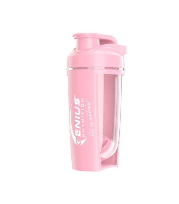 Energix. Pahar de proteine roz, ideal pentru suplimentare nutritivă, portabil și practic pentru stilul tău de viață activ.