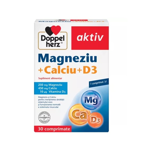 Magneziu + Calciu + D3, 30 Comprimate, Doppelherz