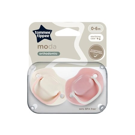Dentică ortodontică pentru bebeluși, sterilizată, fără BPA, recomandată pentru 0-6 luni.