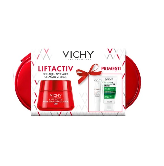 Trusa Crema de Zi Liftactiv Collagen Specialist 16, 50 ml + Fluid cu SPF 50+ Capital Soleil, 15 ml + Sampon Anti-Matreata Dercos, 50 ml, Vichy