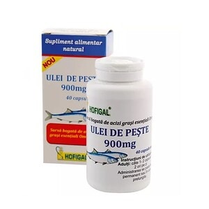 Ulei de pește natural cu 900mg, supliment alimentar pentru sănătate cardiovasculară.