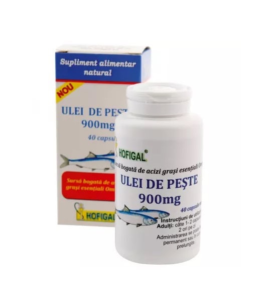 Ulei pește 900mg. Ulei de pește natural cu 900mg, supliment alimentar pentru sănătate cardiovasculară.