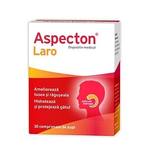 Aspecton Laro, comprimate pentru tuse și răgușeală, hidratare și protecție gât.