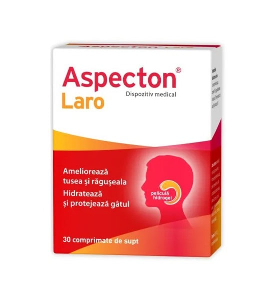 Aspecton Laro, comprimate pentru tuse și răgușeală, hidratare și protecție gât.