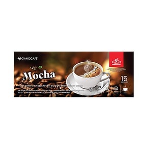 Mocha vegană cu cacao și Gano Excel, plicuri pentru o băutură delicioasă și energizantă.