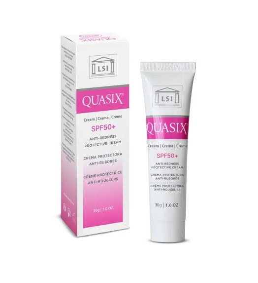 Roșeață Quasix SPF50+ pentru piele sensibilă, protecție împotriva iritațiilor și roșeței.