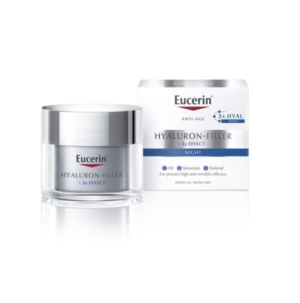 Crema de Noapte Hyaluron-Filler Eucerin Hidratează și reduce ridurile cu crema de noapte Hyaluron-Filler Eucerin, 50 ml.