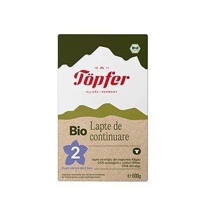 Lapte praf bio pentru continuare, 6 luni+, 600 g, Topfer, pentru bebeluși sănătoși.